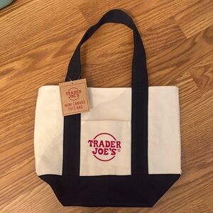 Trader Joe's Cream and Black Mini Canvas Tote Bag